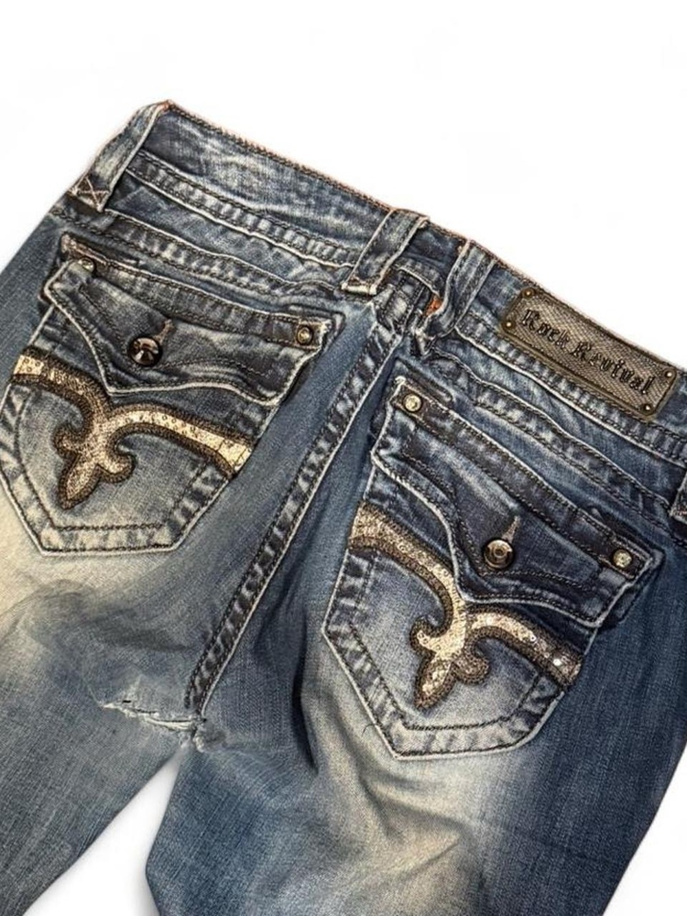 Y2K Rock Revival Flap Acid Washed Low Rise Skinny Jeans - Picture 2 of 6